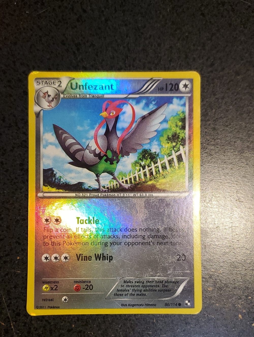 Unfezant Shiny Pokémon Card - Yellow Border
